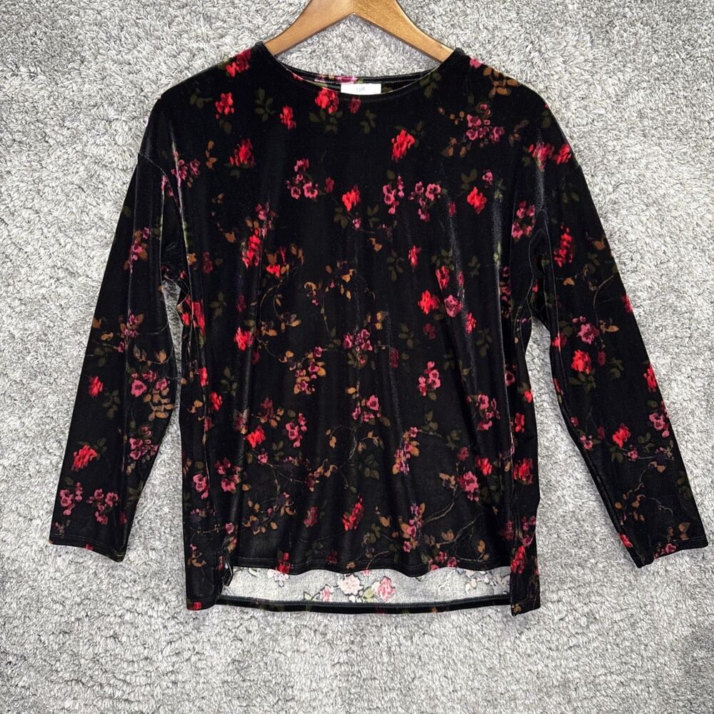 J. Jill Velvet Floral Long Sleeve Blouse Top XS Whimsigoth Boho Feminine Flowers
